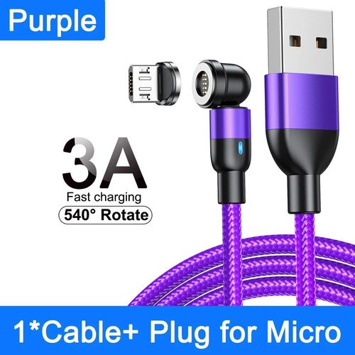 Aufu-Câble Magnétique Rotatif À 540 Degrés,3a,Charge Rapide,Type C,Pour Xiaomi Huawei,Micro Usb,Transfert De Données,Chargeur Aimanté Pour Iphone 15 - Type Purple For Micro-0.5m