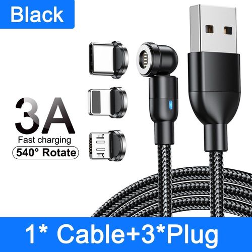 Aufu-Câble Magnétique Rotatif À 540 Degrés,3a,Charge Rapide,Type C,Pour Xiaomi Huawei,Micro Usb,Transfert De Données,Chargeur Aimanté Pour Iphone 15 - Type Black With 3tips-0.5m
