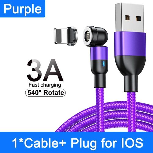 Aufu-Câble Magnétique Rotatif À 540 Degrés,3a,Charge Rapide,Type C,Pour Xiaomi Huawei,Micro Usb,Transfert De Données,Chargeur Aimanté Pour Iphone 15 - Type Purple For Iphone-0.5m