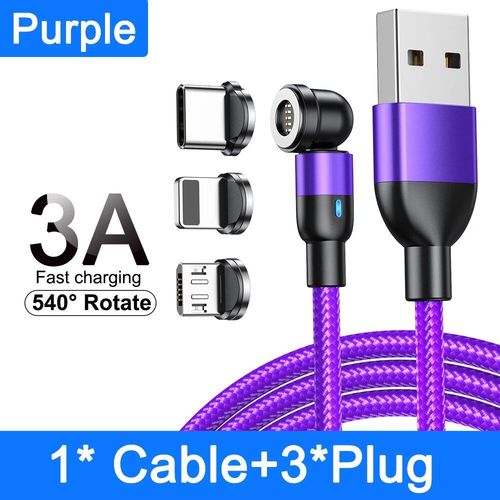 Aufu-Câble Magnétique Rotatif À 540 Degrés,3a,Charge Rapide,Type C,Pour Xiaomi Huawei,Micro Usb,Transfert De Données,Chargeur Aimanté Pour Iphone 15 - Type Purple With 3tips-2m