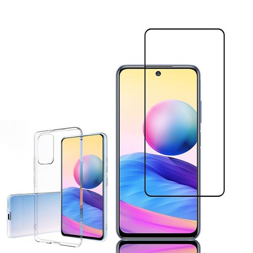 Coque Silicone Pour Xiaomi Redmi Note 10 5g 6.5" Gel Ultraslim Et Ajustement Parfait - Transparent + 1 Film Verre Trempé - Noir