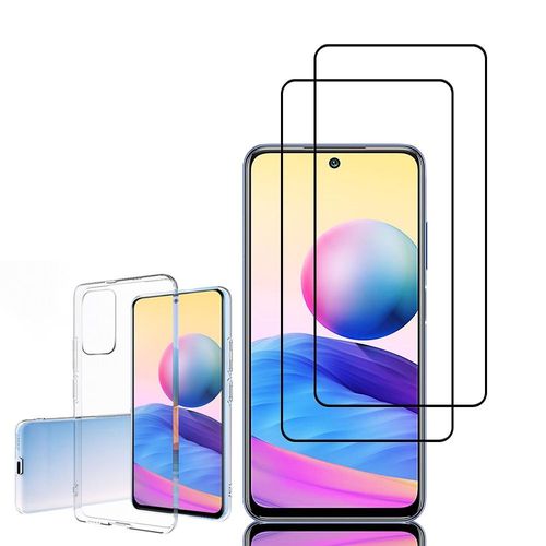 Coque Silicone Pour Xiaomi Redmi Note 10 5g 6.5" Gel Ultraslim Et Ajustement Parfait - Transparent + 2 Films Verre Trempé - Noir