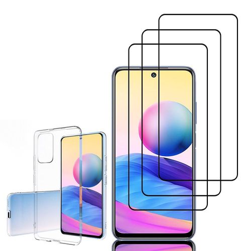 Coque Silicone Pour Xiaomi Redmi Note 10 5g 6.5" Gel Ultraslim Et Ajustement Parfait - Transparent + 3 Films Verre Trempé - Noir