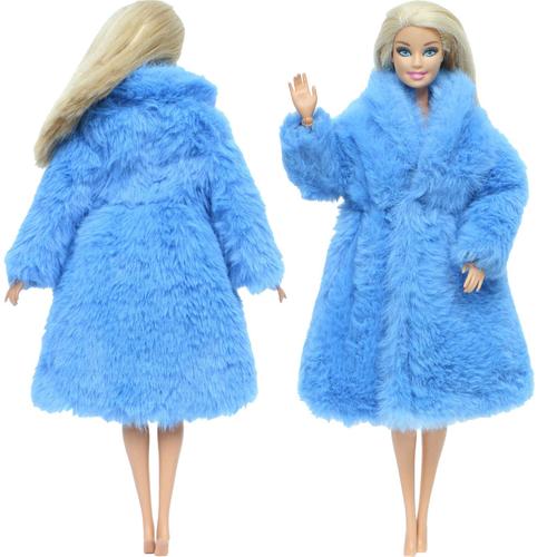 Taille Pas De Poupée Bleue Manteau De Poupée Mixte, Manteau De Flanelle, Robe À Fourrure, Vêtements Chauds D'hiver Pour Poupée Barbie, Accessoires Pour Bébé Fille, Jouets De Bricolage