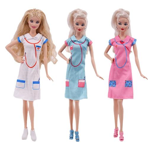 Taille 3 Pièces Costume D'infirmière Pour Barbie, 3 Pièces De Vêtements Pour Poupée Barbie De 11 Pouces 26-28 Cm, Accessoires De Cosplay