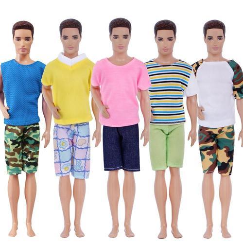 Taille Pas De Poupée Tenue Pour Homme Pour Poupée Ken, Vêtements De Plusieurs Styles Pour Modèle Barbie Homme, T-Shirt, Gilet À Carreaux, À Rayures, De Camouflage, Short Et Pantalon, Accessoires, 5 Pièces,