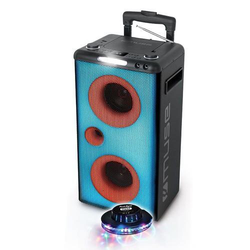 Enceinte autonome - Muse M-1928DJ - à LED Party box portable avec lecteur CD + Micro - FM/BT/CD/AUX/USB - 300W - Lumière OVNI