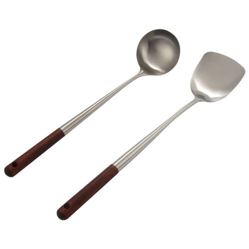 Ensemble D'outils De Spatule Et Louche Pour Wok, 17 Pouces Wok En Acier Inoxydable