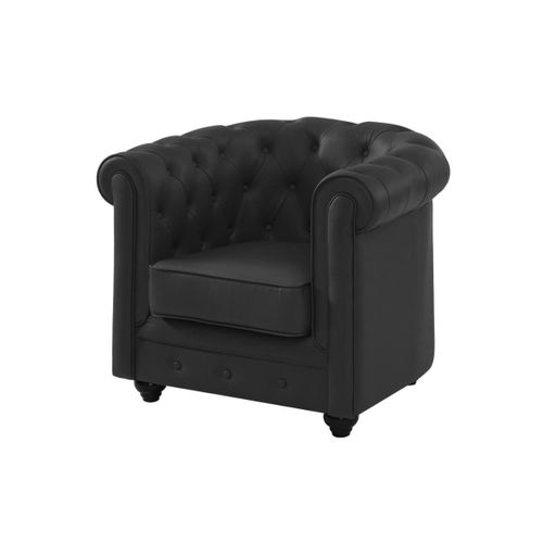 Fauteuil En Cuir De Buffle Chesterfield - Noir
