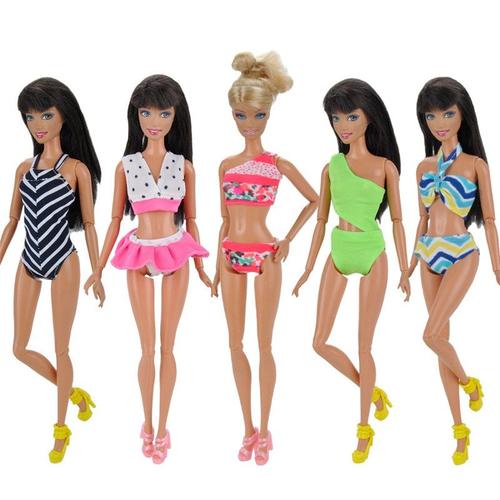 Style Aléatoire Asiv 5 Ensembles Maillots de Bain pour Poupée Barbie Bikini de Mode dété Plage Vêtement Accessoires 