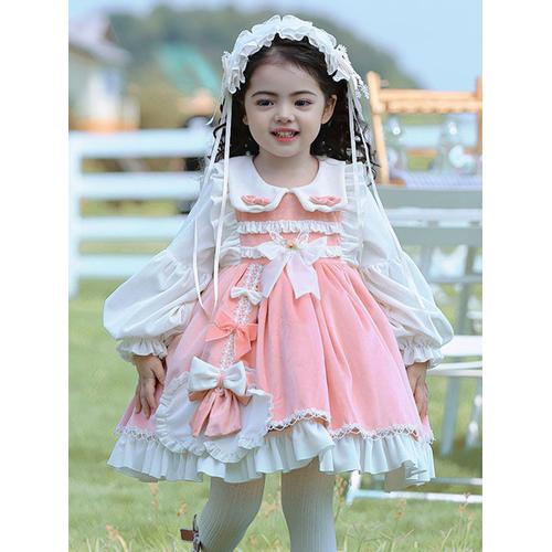 Polyester Tea Party Dentelle Manches Longues Polyester Automne Robe Rococo Style Rose Enfants Lolita Robes