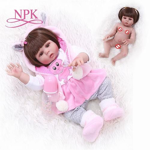 Taille Brown Eyes Around 47cm Poupée Bébé Fille De 48cm, Lapin Rose, Robe Complète En Silicone, Anatomiquement Correct Depuis Le Brésil Npk