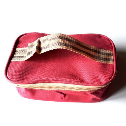 Vanity/trousse en toile rose framboise-fermeture éclair tout autour-poignée de portage à rayures sur le dessus-21x9x13cm-Movitex-100% polyester