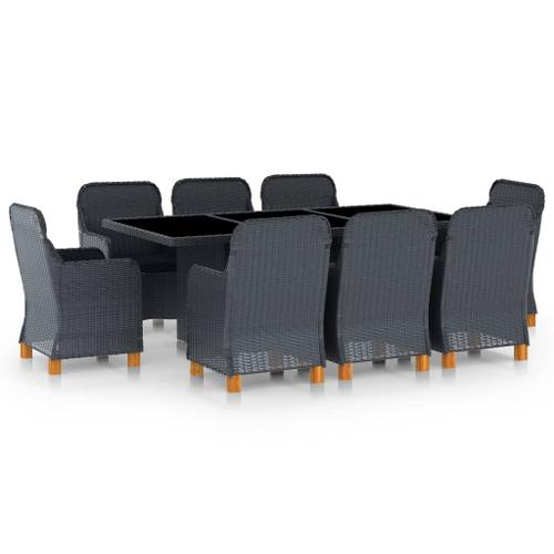 Vidaxl Mobilier À Dîner 9 Pcs Avec Coussins Résine Tressée Gris Foncé