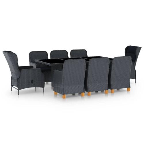 Vidaxl Mobilier À Dîner 9 Pcs Avec Coussins Résine Tressée Gris Foncé