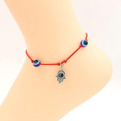 Bracelets De Cheville Bleu Main Pour Femmes, Couleur Argent, Pieds Nus, Cheville Rouge, Corde, Sandales