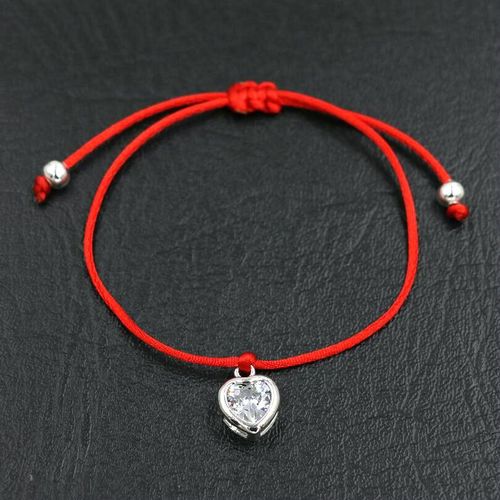 Bracelet En Forme De C¿Ur Pour Femme Et Enfant, Couleur Argent, Cristal, Zircon, Corde Rouge, Cadeau Pour Couple