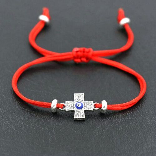 Bracelets À Breloques En Zircone Cubique Pour Hommes Et Femmes, Couleur Argent, Croix D'oeil Maléfique, Fil Rouge, Cadeau Porte Bonheur Pour Couples Amoureux