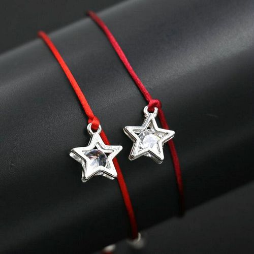 Ensemble De Bracelets Étoiles À Cinq Branches En Cristal Argenté, 2 Pièces/1 Ensemble, Fil Rouge, Bijoux Porte Bonheur Pour Couples Et Femmes Amoureux