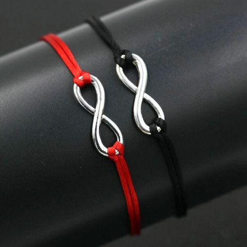 Bracelet Porte Bonheur Avec Cordon Rouge Fin Pour Homme Et Femme, Nouveau Design Numérique 8 Infinity Couleur Argent, Cadeau D'amour, 2 Pièces/Ensemble