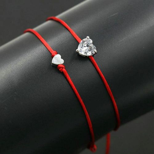 Bracelet En Argent Pièces/Ensemble Pour Femmes Et Filles, Bijoux En Cristal Zircon, Amour C¿Ur, Corde Rouge, Fil Tressé, Bricolage, Cadeaux De Couple Pour Enfants
