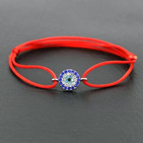 Chanceux Argent Couleur Incrustation Zircon Bleu Mauvais ¿Il Bracelet À Breloques Mince Rouge Corde Fil Chaîne Femmes Bracelets Pour Les Couples Cadeaux D'amour