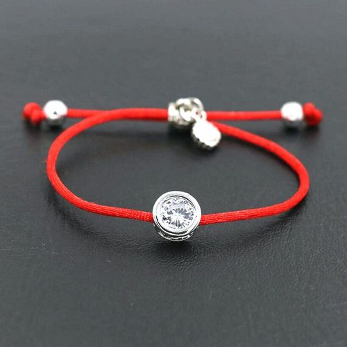 Bracelet En Zircon Brillant Pour Femmes, Cristaux Ronds, Cordon Rouge Tressé, Porte Bonheur, Couleur Argent, Aaa