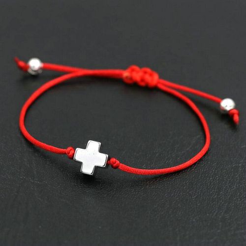 Bracelet Porte Bonheur En Pierre De Galle Pour Hommes Et Femmes, Corde De Fil Rouge Avec Petites Croix, Couleur Argent, Pour Couples, Amour, Amitié, Bijoux