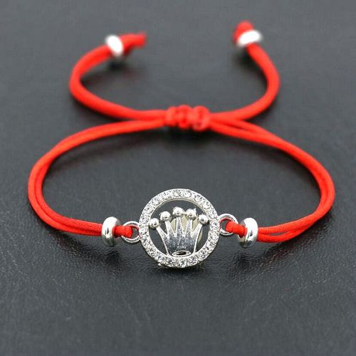 Bracelet Porte Bonheur En Argent Et Zircone Cubique Pour Homme Et Femme, Breloque En Forme De Cercle Et De Couronne, Cordon À Fil Rouge, Cadeau Pour Couple