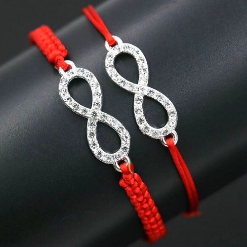Numérique À La Main 8 Infini Rouge Corde Fil Tresse Bracelet Argent Couleur Zircon Porte Bonheur Souhait Bracelet Pour Les Femmes Cadeau D'amoureux