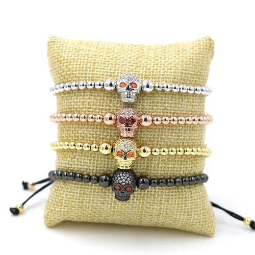 Bracelets En Macramé Pour Hommes, Cordon De Tressage, Tête De Crâne, Bijou De Charme, Réglage Pavé, Zircon, Strass