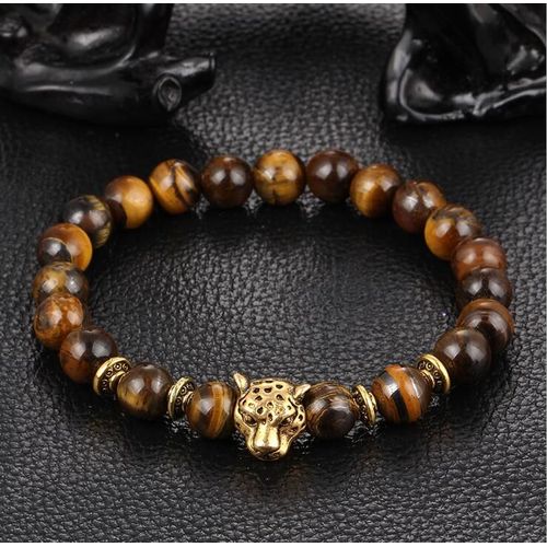 Bracelet En Lapis Lazuli Naturel Pour Hommes, Cordon En ¿Il De Tigre, Perles De Prière, Léopard, Lion, Tête, Élastique, Or