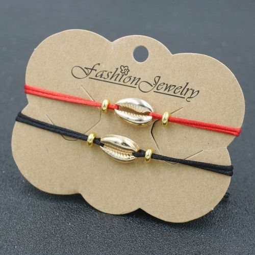 Bracelet En Fil De Corde Rouge Coquillage Couleur Or 2 Pièces/Ensemble, Breloques D'amitié Pour Couples Amoureux, Bijoux Cadeau