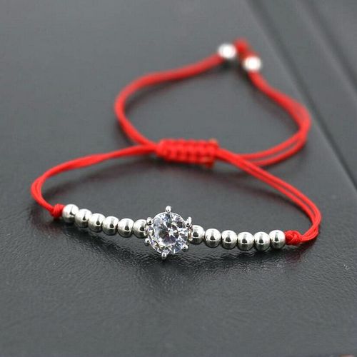 Bracelet Tressé Avec Des Cristaux De Strass De Couleur Argent, Perles De Cuivre De 4mm, Fil De Corde Rouge Fin, Chaîne Porte Bonheur