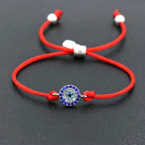Bracelets De Tresse En Zircon Bleu Mauvais ¿Il Pour Hommes Et Femmes, Couleur Argent, Incrustation, Corde À Fil Rouge Réglable, Cadeau Pour Amoureux