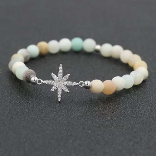 Bracelet Étoile En Micro Zircon Et Cuivre Pour Femmes, Perles En Pierre De Quartz Rose, Couleur Argent, Cadeau Pour Amoureux De Bijoux