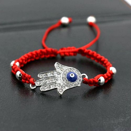 Bracelet Tressé À La Main De Fatima Hamsa, Couleur Argent, Corde Rouge Fine, Chaîne En Zircon, Porte Bonheur, Chakra