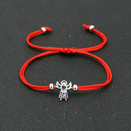 Bracelet D'ange En Cristal Cz Pour Femmes, Mignon Et Doux, Corde À Fil Rouge, Couleur Argent, Cadeau D'amour Pour Enfants