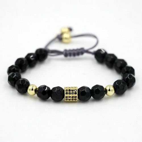 Bracelet Tressé En Macramé Pour Homme, Bijou Multi Facettes, Noir, Onyx, Chakra, Micro Pavé, Cz