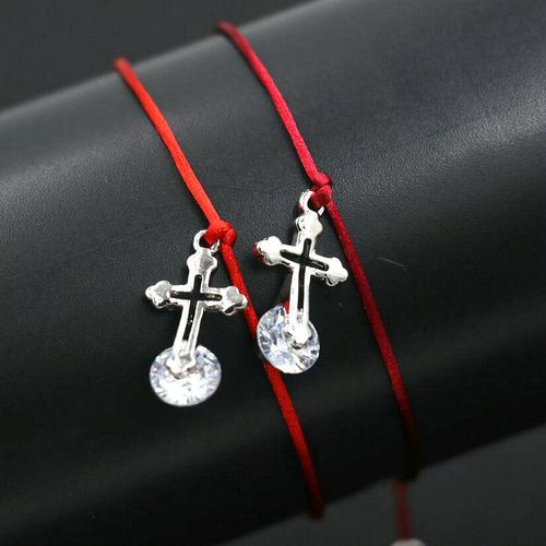 Ensemble De Bracelets Minimalistes En Zircon, Couleur Argent, Cristal, Fils Croisés, Corde Rouge, Amour, Couples, Cadeau Porte Bonheur Pour Hommes, 2 Pièces/1 Ensemble