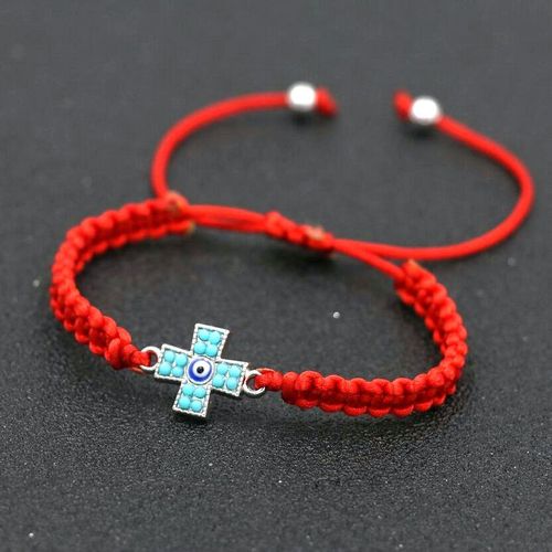Bracelets Tressés À Fil Rouge Pour Hommes Et Femmes, Couleur Argent, Croix Bleue, Breloques, Cadeau Porte Bonheur Pour Enfants