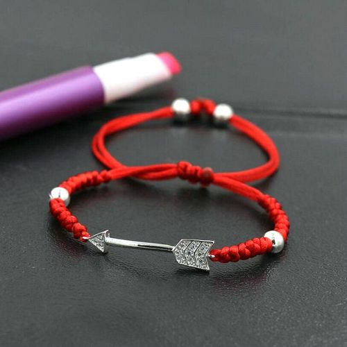 Bracelets Tressés En Corde Rouge Pour Femme, Porte Bonheur, Amoureux, Couleur Argent, Flèche, Fil D'ancre