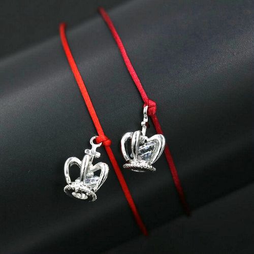 Ensemble De Bracelets Minimalistes Pour Hommes, Couleur Argent, Cristal, Zircon, Aaa, Corde Rouge, Amour, Couples, Bijoux, 2 Pièces/1 Ensemble