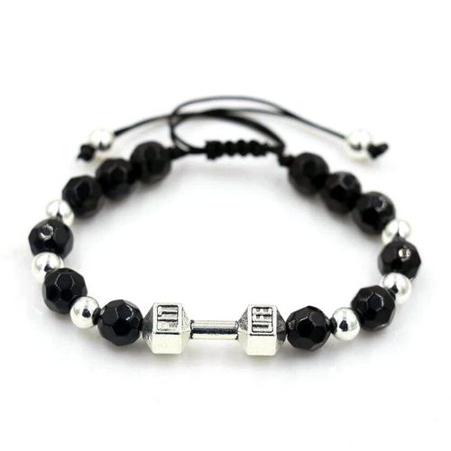 Bracelet En Onyx Pour Hommes Et Femmes, Bijoux Décontractés, Couleur Argent, Haltères, Tissage Perlé, Tresse, Onyx Rouge Mat