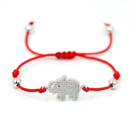 Bracelets À Fil Rouge En Forme D'éléphant Porte Bonheur, Micro Pavé Cz, Couleur Argent, Cordon De Souhait, Cadeau D'anniversaire