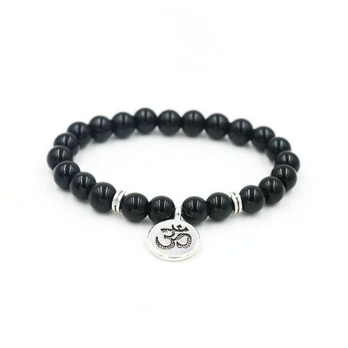 Bracelet En Pierre Onyx Noire Plaqué Argent, Bijou De Yoga, Lotus Om, Pour Hommes, Femmes, Amoureux, Couples, Chakra, Bouddha, Puissant