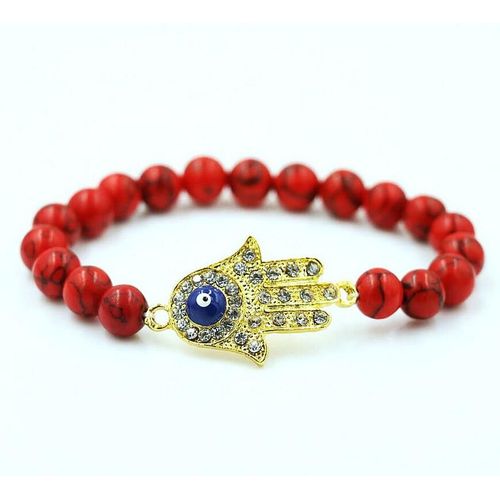 Bracelet En Pierre Perlée Rouge, 8mm, Plaqué Or Et Argent, Zircon, Main De Fatima, Hamsa Eye, Mauvais Femmes, Reiki, Chakra Pulseira