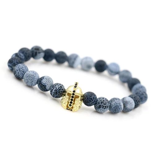 Bracelets En Pierre D'onyx Pour Hommes, Casque Reiki, Guerrier Romain Spartan, Couleur Or, Micro Pavé, Hombres Chakra