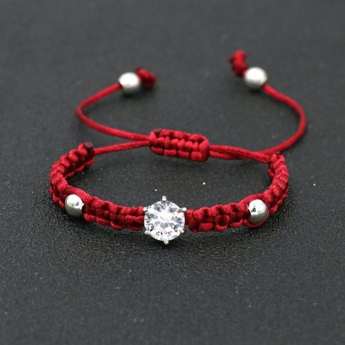 Bracelet À Breloques En Boule De Cristal Cz Micro Couleur Argent Pour Femmes, Fait À La Main, Corde À Fil Rouge Tressée, Cadeau Pour Enfants
