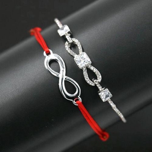 Bracelet Porte Bonheur Numérique 8 Infinity Pour Femmes, Cordon Rouge, Fil Tressé, Cristal Cz, Amoureux, Bijoux, 2 Pièces/Ensemble